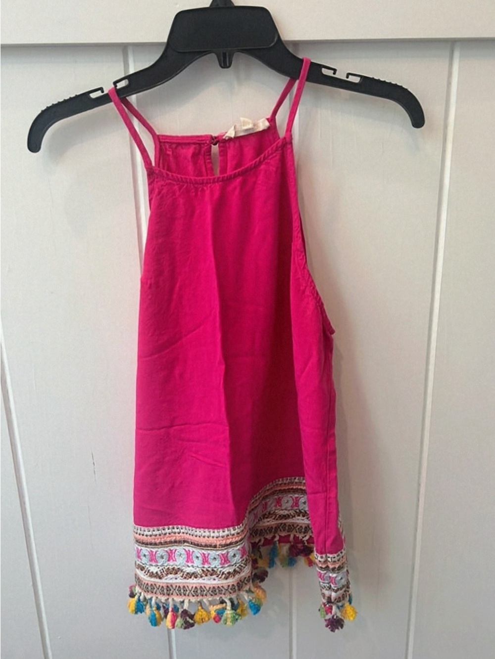 Women’s Entro Hot Pink Hippie Boho Tassel Hem Tank Top